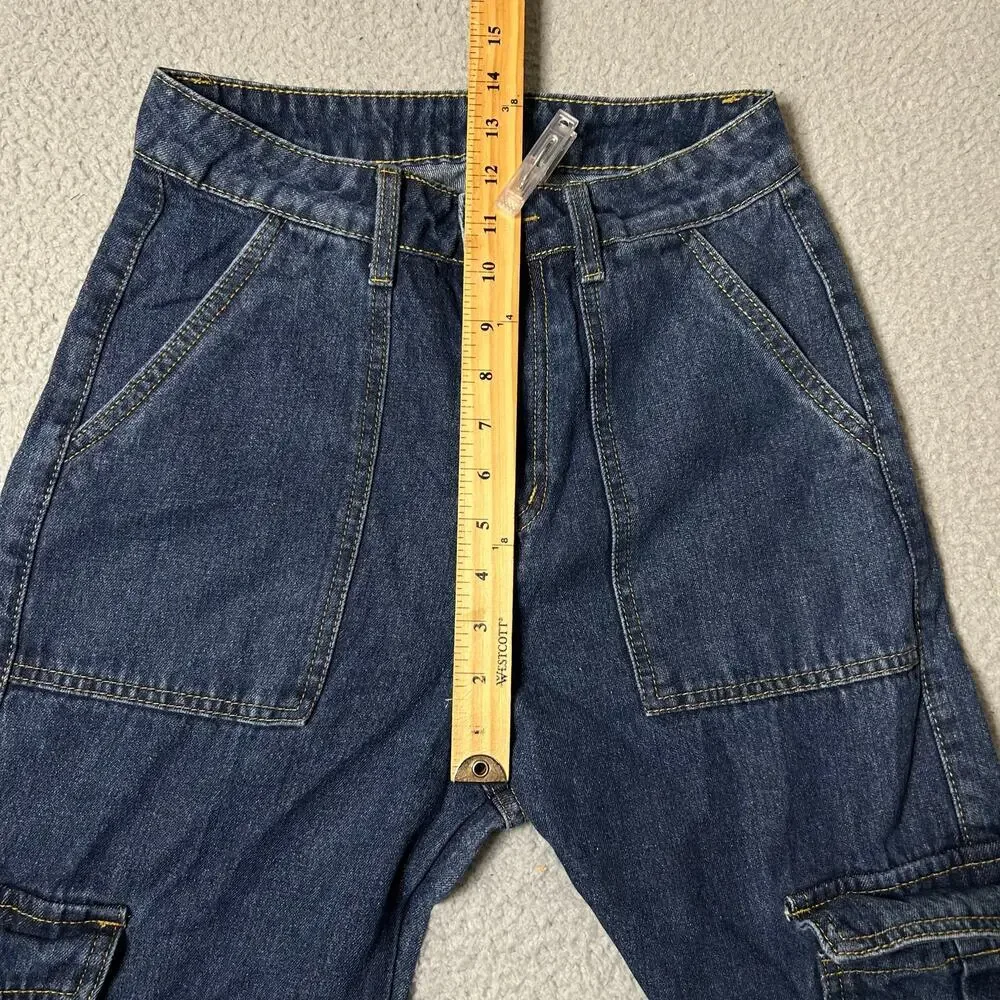 Womens Jeans XS 26 x 31 Blue Medium Wash Wide‎ Leg High Rise Denim Y2K 90s Boho